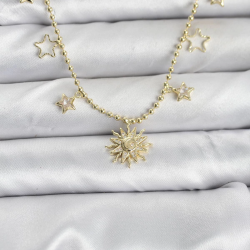 Mey İthalat® Pirinç Gold Renk Güneş Model Kadın Kolye