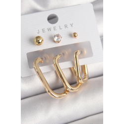 Mey İthalat® Pirinç Gold Renk Halka Model Zirkon Taş Topçuk Detay Kadın Küpe Seti