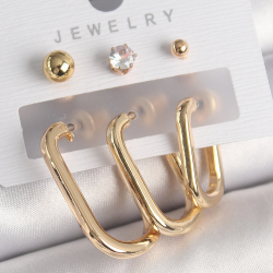 Mey İthalat® Pirinç Gold Renk Halka Model Zirkon Taş Topçuk Detay Kadın Küpe Seti