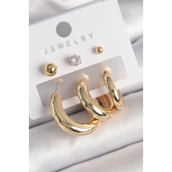 Mey İthalat® Pirinç Gold Renk Halka Model Zirkon Taşlı Topçuk Detay Kadın Küpe