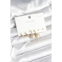 Mey İthalat® Pirinç Gold Renk İnci Detaylı 925 Gümüş Çivili Kadın Küpe Seti