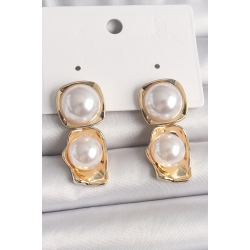 Mey İthalat® Pirinç Gold Renk İnci Kare Model Kadın Küpe