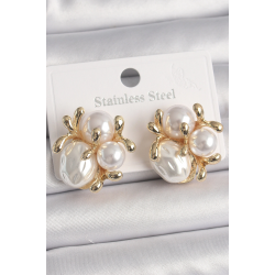 Mey İthalat® Pirinç Gold Renk İnci Tomurcuk Model Kadın Küpe