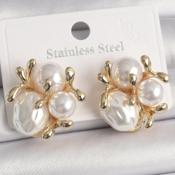 Mey İthalat® Pirinç Gold Renk İnci Tomurcuk Model Kadın Küpe