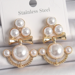 Mey İthalat® Pirinç Gold Renk İncili Çapa Model Kadın Küpe