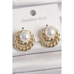 Mey İthalat® Pirinç Gold Renk İncili Sarmal Burgu Model Kadın Küpe