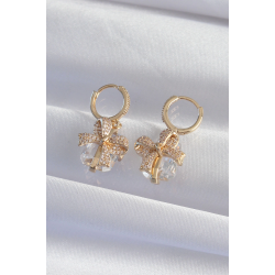 Mey İthalat® Pirinç Gold Renk İri Zirkon Taşlı Fiyonk Model Halka Küpe