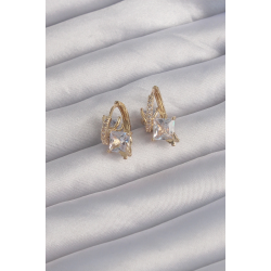 Mey İthalat® Pirinç Gold Renk İri Zirkon Taşlı Kıvrımlı Minimal Kelebekli Halka Küpe