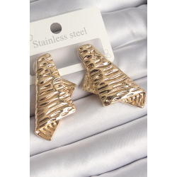 Mey İthalat® Pirinç Gold Renk İşleme Detaylı Katlanmış Kare Plaka Model Kadın Küpe