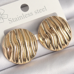 Mey İthalat® Pirinç Gold Renk İşlemeli Daire Plaka Model Kadın Küpe