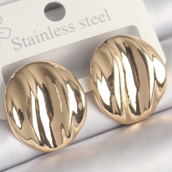 Mey İthalat® Pirinç Gold Renk İşlemeli Daire Plaka Model Kadın Küpe