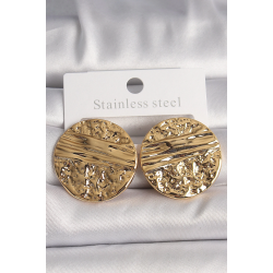 Mey İthalat® Pirinç Gold Renk İşlemeli Daire Plaka Model Kadın Küpe