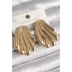 Mey İthalat® Pirinç Gold Renk İşlemeli İstirdye Model Kadın Küpe