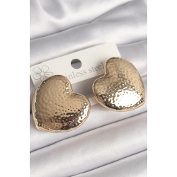 Mey İthalat® Pirinç Gold Renk İşlemeli Kalp Model Kadın Küpe