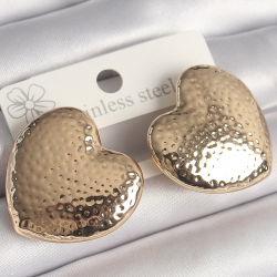 Mey İthalat® Pirinç Gold Renk İşlemeli Kalp Model Kadın Küpe