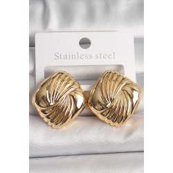 Mey İthalat® Pirinç Gold Renk İşlemeli Kare Model Kadın Küpe