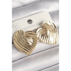 Mey İthalat® Pirinç Gold Renk İşlemeli Plaka Kalp Model Kadın Küpe