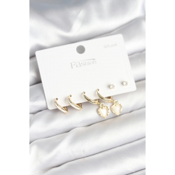 Mey İthalat® Pirinç Gold Renk Kalp Detaylı 925 Ayar Gümüş Çivili Kadın Küpe Seti