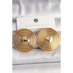 Mey İthalat® Pirinç Gold Renk Kalp İşlemeli Daire Plaka Model Kadın Küpe