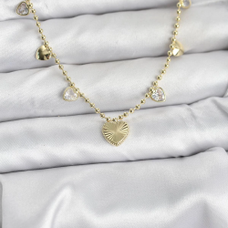 Mey İthalat® Pirinç Gold Renk Kalp Model Kadın Kolye