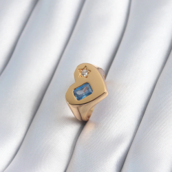 Mey İthalat® Pirinç Gold Renk Kalp Model Zirkon Taş Yıldız Detay Kadın Yüzük