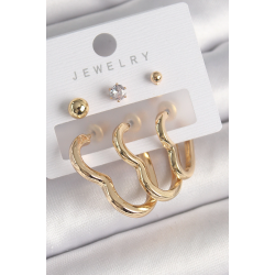 Mey İthalat® Pirinç Gold Renk Kalp Model Zirkon Taşlı Topçuk Detay Kadın Küpe Seti