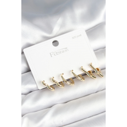 Mey İthalat® Pirinç Gold Renk Kalp Yıldız ve Halka Model 925 Ayar Gümüş Çivili Kadın Küpe Seti