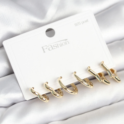 Mey İthalat® Pirinç Gold Renk Kalp Yıldız ve Halka Model 925 Ayar Gümüş Çivili Kadın Küpe Seti