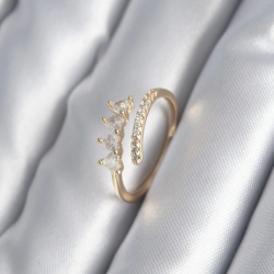 Mey İthalat® Pirinç Gold Renk Kalp Zirkon Taş Detay Kadın Yüzük