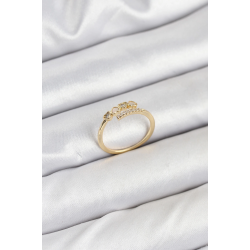 Mey İthalat® Pirinç Gold Renk Kalpli Detaylı Zirkon Taşlı Kadın Yüzük