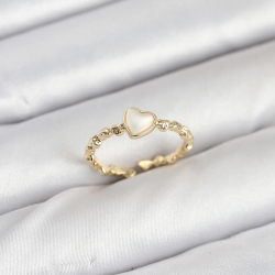 Mey İthalat® Pirinç Gold Renk Kalpli Model Kadın Yüzük