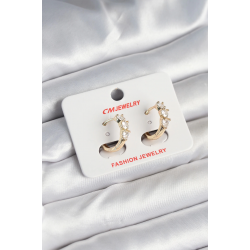 Mey İthalat® Pirinç Gold Renk Kalpli Zirkon Taşlı Kadın Küpe