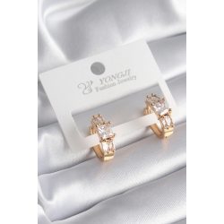 Mey İthalat® Pirinç Gold Renk Kare Zirkon Taşlı Kadın Küpe