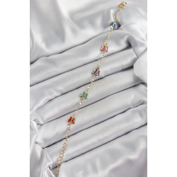 Mey İthalat® Pirinç Gold Renk Karışık Renk Kelebek Zirkon Taşlı Kadın Bileklik