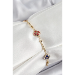 Mey İthalat® Pirinç Gold Renk Karışık Renk Yonca Zirkon Taşlı Kadın Bileklik