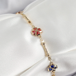 Mey İthalat® Pirinç Gold Renk Karışık Renk Yonca Zirkon Taşlı Kadın Bileklik