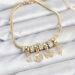 Mey İthalat® Pirinç Gold Renk Kelebek Charmlı Kadın Bileklik