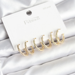 Mey İthalat® Pirinç Gold Renk Kemik Halka Model 925 Ayar Gümüş Çivili Kadın Küpe Seti