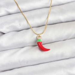 Mey İthalat® Pirinç Gold Renk Kırmızı Kapya Biber Model Kadın Kolye