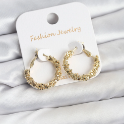 Mey İthalat® Pirinç Gold Renk Küçük Tırtıklı Halka Model Kadın Küpe