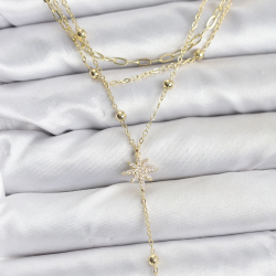 Mey İthalat® Pirinç Gold Renk Kutup Yıldızı Detaylı 3'lü Kombin Kadın Kolye