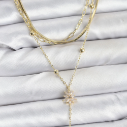 Mey İthalat® Pirinç Gold Renk Kutup Yıldızı Model Detaylı 3'lü Kombin Y Kadın Kolye