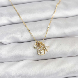 Mey İthalat® Pirinç Gold Renk Minimal Charmlı Kadın Kolye