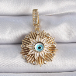 Mey İthalat® Pirinç Gold Renk Nazar Boncuklu Saçaklı Yıldız Figür Ajda Charm