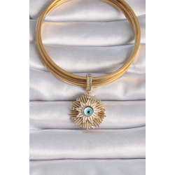 Mey İthalat® Pirinç Gold Renk Nazar Boncuklu Saçaklı Yıldız Figür Ajda Charm