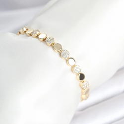 Mey İthalat® Pirinç Gold Renk Nokta Model Zirkon Taşlı Kadın Bileklik