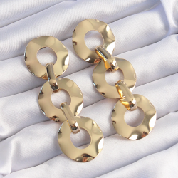 Mey İthalat® Pirinç Gold Renk Oval Ayna Model Sallantılı Küpe