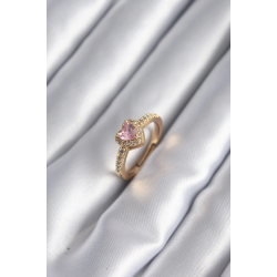 Mey İthalat® Pirinç Gold Renk Pembe Zirkon Taş Kalp Charm Model Kadın Yüzük