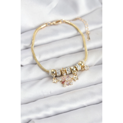 Mey İthalat® Pirinç Gold Renk Renkli Yıldız Charmlı Kadın Bileklik