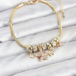 Mey İthalat® Pirinç Gold Renk Renkli Yıldız Charmlı Kadın Bileklik